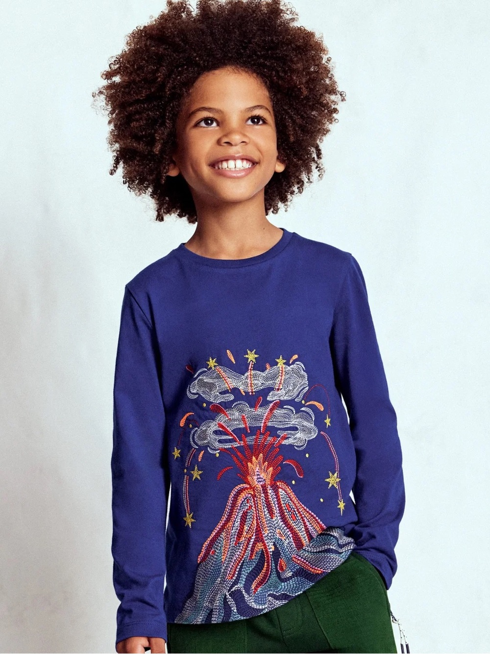 NWT Mini Boden Embroidered Superstitch Volcanoes Long Sleeve Top